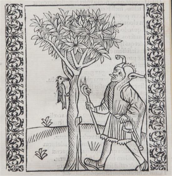 Early wood cuts Of Idle Talk (Brandt 19) from the 1497 edition of The Ship of Fools, 3 x 3.25in.